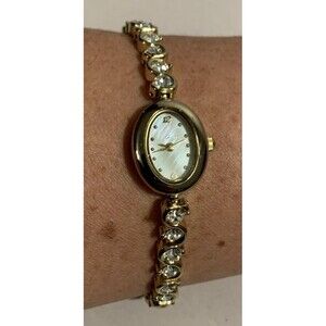 Christian Benet Bracelet Watch Mother of Pearl Dial Crystal Rhinestone Band